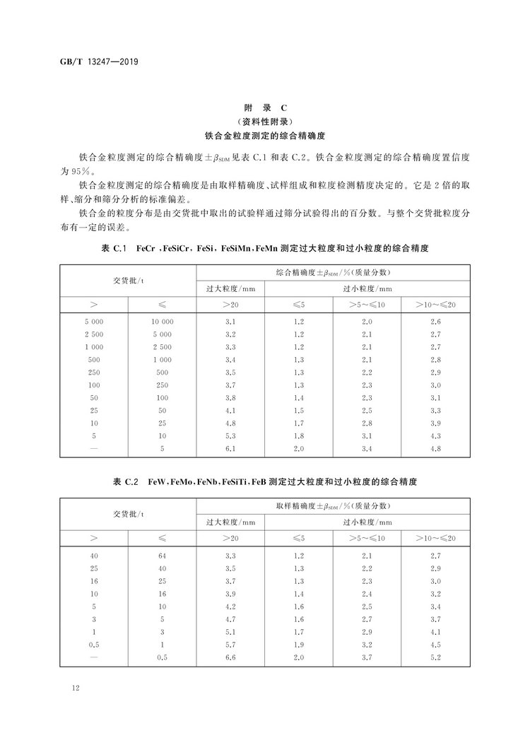 GB/T13247-2019鐵合金產(chǎn)品粒度的取樣和檢測方法國家標準