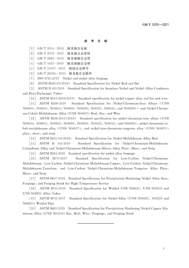 加工鎳及鎳合金牌號和化學(xué)成分國家標準GB/T5235-2021