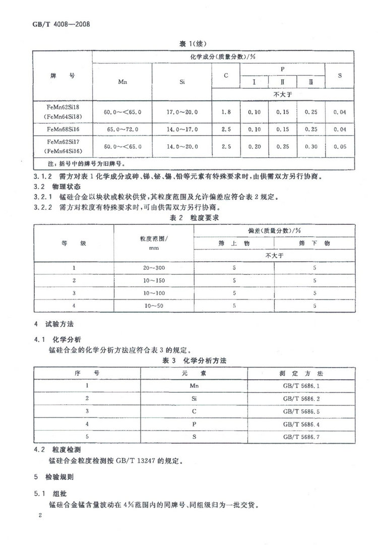 GBT4008-2008錳硅合金標準