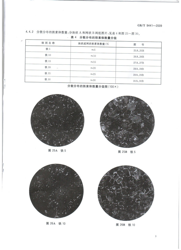 球墨鑄鐵金相檢驗(yàn)國(guó)家標(biāo)準(zhǔn)GB/T 9441-2009