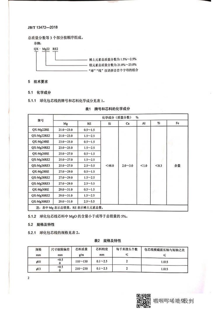 JB/T 13472-2018球墨鑄鐵用球化包芯線機(jī)械行業(yè)標(biāo)準(zhǔn)國(guó)家標(biāo)準(zhǔn)